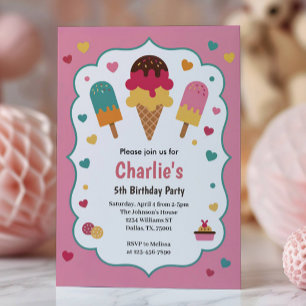 Convites Festa de 5 Anos da Cute Girls Ice Cream