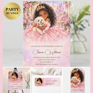 Convites Festa de 5 Anos da Princesa Rosa Cachorrinho Afro-