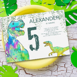 Convites Festa de 5 anos do Dinossauro T-Rex Velociraptor