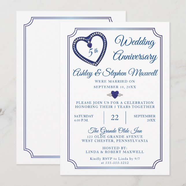 Convites Festa de 5 do Aniversário do Casamento de Ouros de (Frente/Verso)