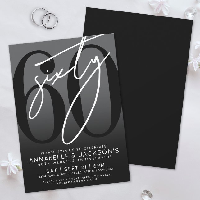 Convites Festa de 60º Aniversário Black White (Black White 60th Anniversary Party Invitation)