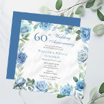 Convites Festa de 60º Aniversário de Casamento do Elegante<br><div class="desc">Elegante azul e branco com o Dsky Sage Green Greenery Floral Frente design de aniversário de casamento.</div>