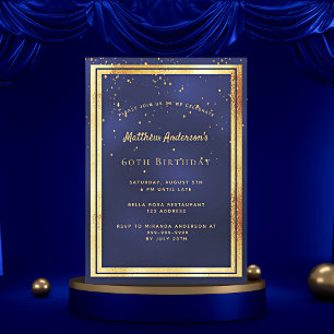 Convites festa de 60 anos azul dourado confete sprinkle