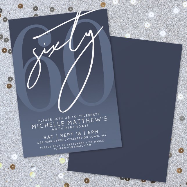 Convites Festa de 60 Anos Azul Marinho (Navy Blue 60th Birthday Party Invitation)