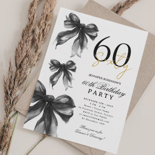 Convites Festa de 60 anos Black Watercolor Coquette Bow