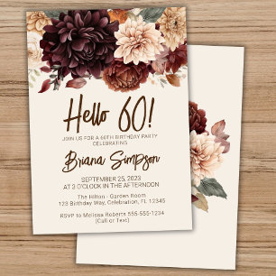 Convites Festa de 60 Anos Brown Beige Marfim Floral