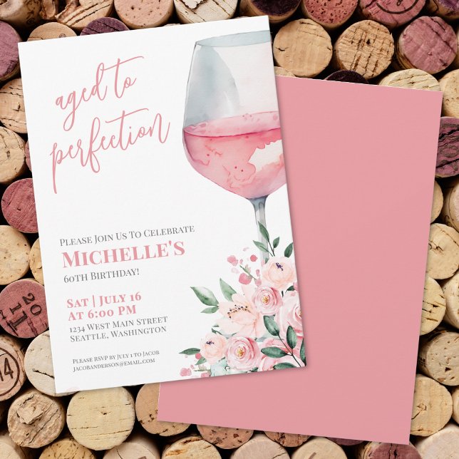 Convites Festa de 60 Anos com Vinho Floral (Wine Floral 60th Birthday Party Invitation)