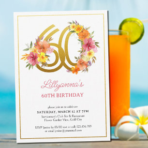 Convites Festa de 60 Anos de Idade Floral Bonito Número 60