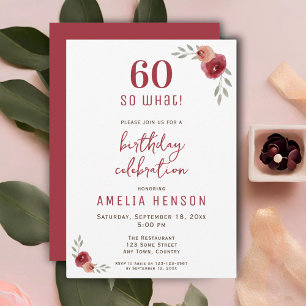 Convites Festa de 60 anos divertida Rosa Vermelha 60 anos