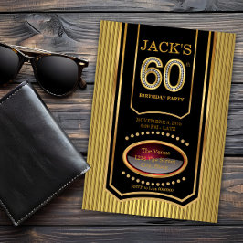Convites Festa de 60 anos do homem em preto e dourado