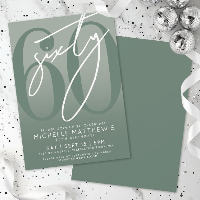 Convites Festa de 60 Anos em Verde Sage (Sage Green 60th Birthday Party Invitation)