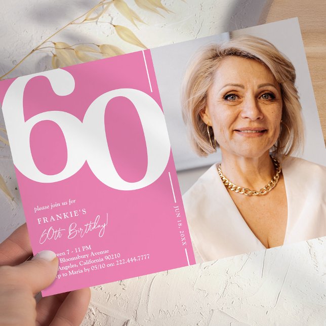 Convites Festa de 60 Anos Foto Rosa Fofo (Criador carregado)