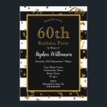 Convites Festa de 60 Anos Preto e Branco | Brilho Dourado<br><div class="desc">Festa de 60 Anos | Preto e Branco com Design de Brilho Dourado. Este é um modelo pronto para você adicionar os detalhes da sua festa.</div>