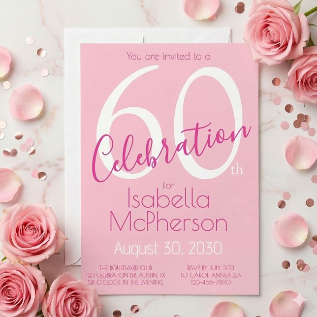 Convites Festa de 60 anos rosa claro de celebração de 60 an (Criador carregado)