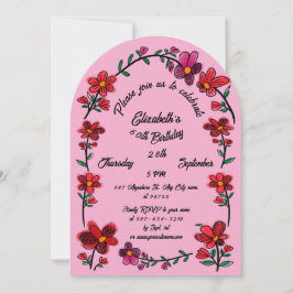 Convites Festa de 60 Anos Rosa com Flores Desenho Caprichos
