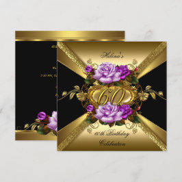 Convites Festa de 60 Anos Rosas Roxo Dourado Preto