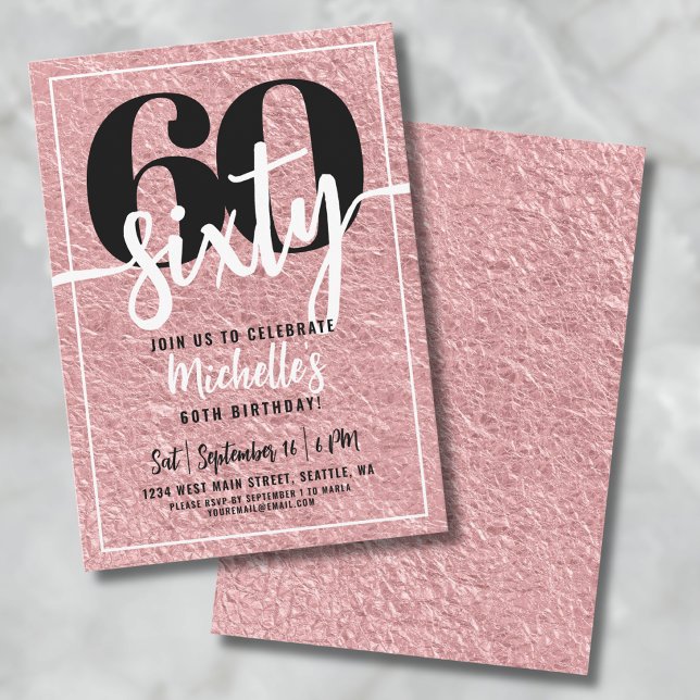Convites Festa de 60 Anos Rose Gold (Modern Rose Gold 60th Birthday Party Invitation )