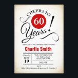 Convites Festa de 60 Anos - Vermelho Preto Branco<br><div class="desc">Convite de Festa de 60 Anos em Vermelho Branco Preto com fundo cremoso retrô. Saúde aos 60 anos! Pode ser personalizado para qualquer ano.
Por favor,  envie-me uma mensagem se precisar de mais personalização.</div>