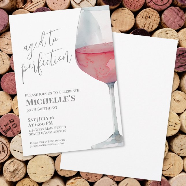 Convites Festa de 60 Anos Wine Simple Sixty (Wine Simple Sixty 60th Birthday Party Invitation)