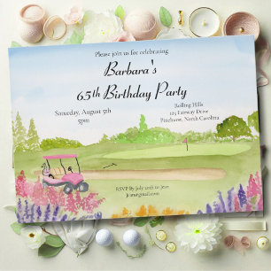 Convites Festa de 65º Aniversário Carrinho de Golfe Rosa Ca