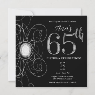 Convites Festa de 65 anos Black & Silver Diamond 65