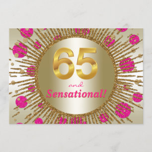 Convites Festa de 65 anos da Mulher Rosa Fúcsia Dourado