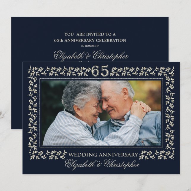 Convites Festa de 65 anos de Casamento | Foto Personalizada (Frente/Verso)