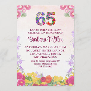Convites Festa de 65 Anos - Floral Blush Bloom 65