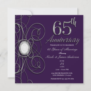 Convites Festa de 65 Anos Purple & Silver Diamond