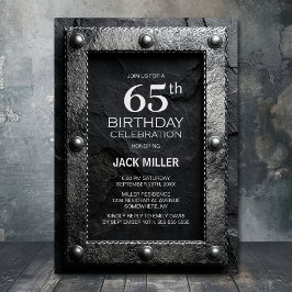 Convites Festa de 65 Anos Quadro de Prata Slate Preto
