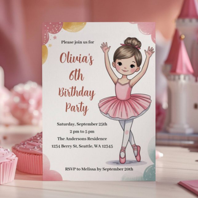 Convites Festa de 6 Anos da Bailarina com Crianças Fofas (Criador carregado)