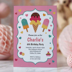 Convites Festa de 6 Anos de Cute Girls Ice Cream