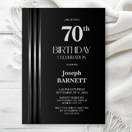 Convites Festa de 70 Anos com Listras Prateadas e Preto Cin