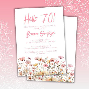 Convites Festa de 70 anos com tema floral rosa