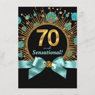 Convites Festa de 70 anos da Mulher Azul Teal e Dourado