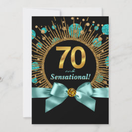 Convites Festa de 70 anos da Mulher Azul Teal e Dourado