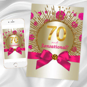 Convites Festa de 70 anos da Mulher em Fuchsia e Dourado