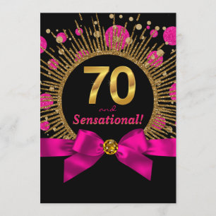 Convites Festa de 70 anos da Mulher em Fuchsia e Dourado