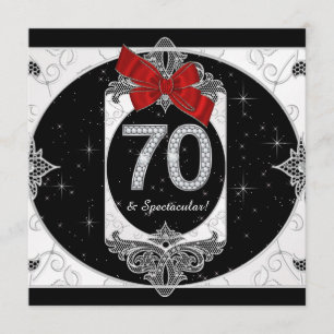 Convites Festa de 70 anos da mulher em vermelho e preto
