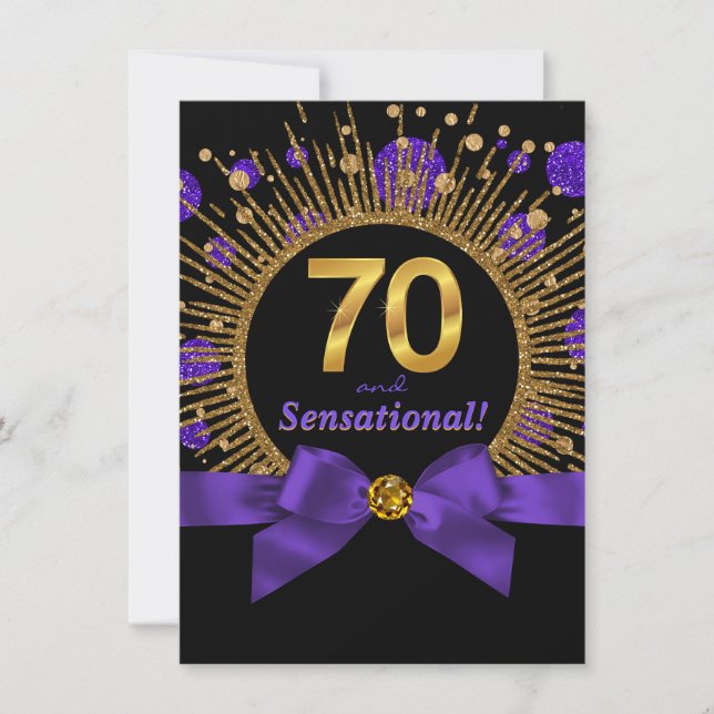 Convites Festa de 70 anos da Mulher Roxo e Dourado (Frente)