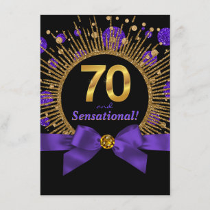 Convites Festa de 70 anos da Mulher Roxo e Dourado