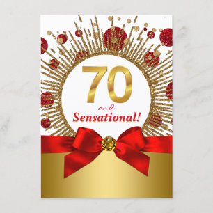 Convites Festa de 70 anos da Mulher Vermelho e Dourado