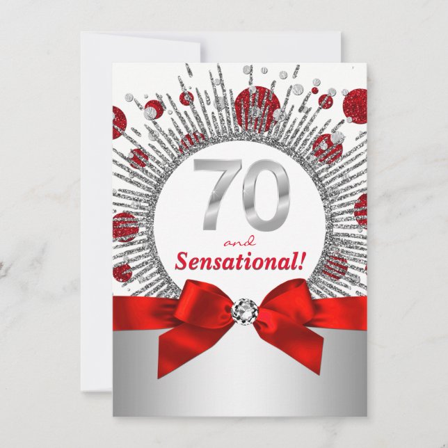 Convites Festa de 70 anos da Mulher Vermelho e Prata (Frente)