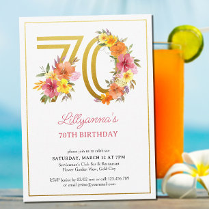 Convites Festa de 70 Anos de Idade Floral Bonito Número 70
