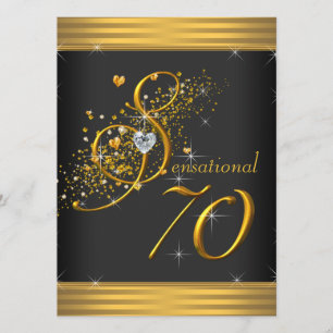 Convites Festa de 70 Anos Elegante em Preto e Dourado