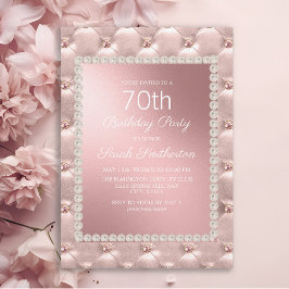 Convites Festa de 70 Anos Elegante Rosa Bege Branco