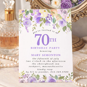 Convites Festa de 70 anos PETITE Floral de Rosa Roxa
