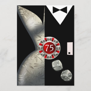 Convites Festa de 75 Anos do Casal Art Déco   preto vermelh