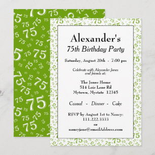 Convites Festa de 75 Anos Padrão de Número Verde e Branco