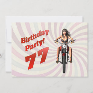 Convites festa de 77º aniversário com uma garota numa moto
